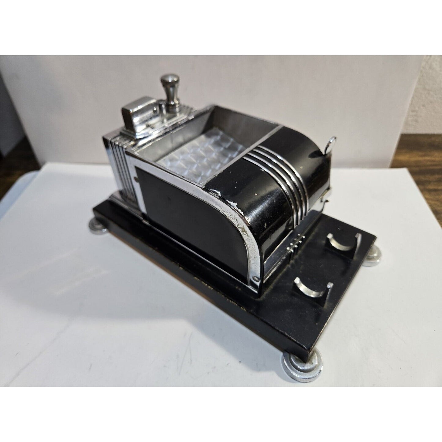 Vintage Working Ronson Chrome Black Enamel Touch Tip Lighter Cigarette Dispenser