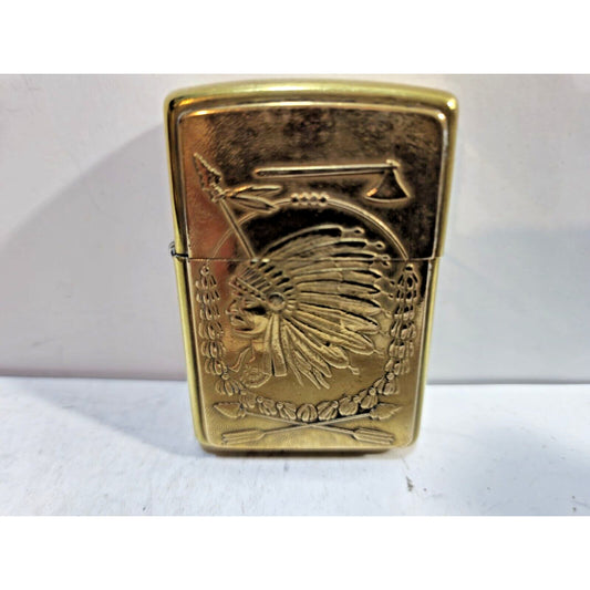 Vintage Working Indian Chief Tomahawk Emblem Brass Zippo Lighter 7185/33