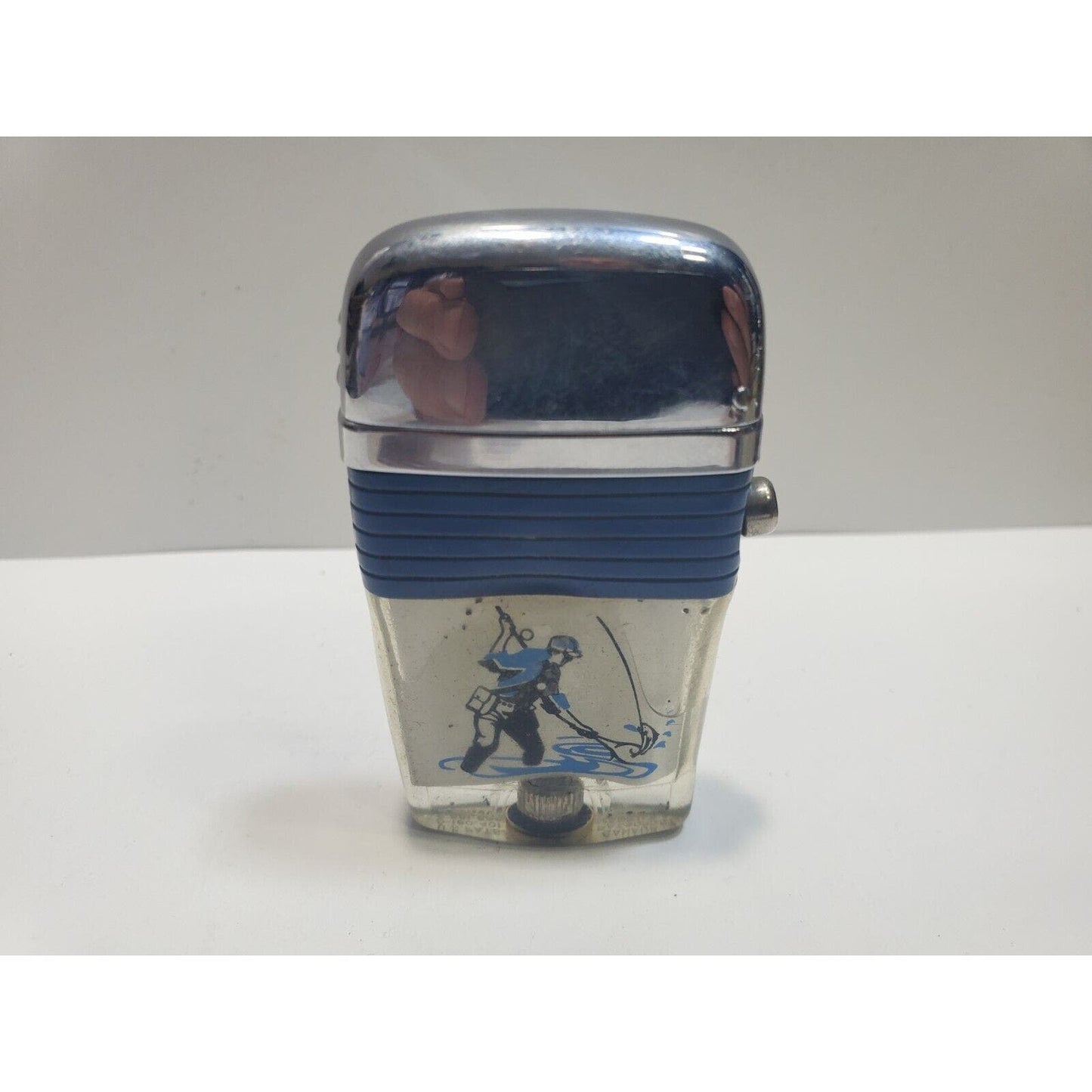 Vintage Scripto Fly Fisherman Catching Fish in a Stream-Vu-Lighter 6538/29