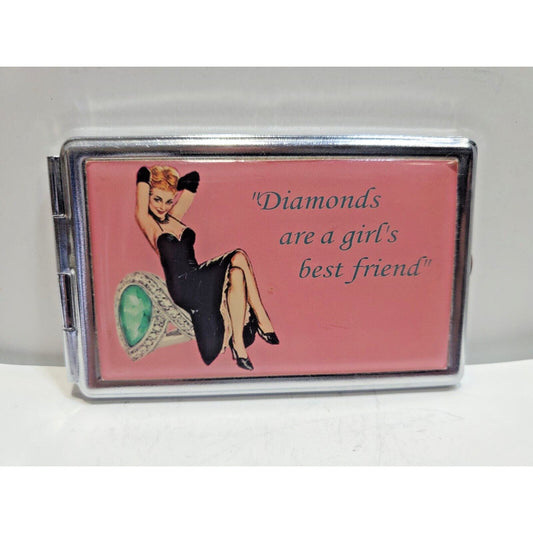 Vintage Pinup Girl Phone Book Mirror Case Risque 4 x 2 1/2" Diamonds 6550/3