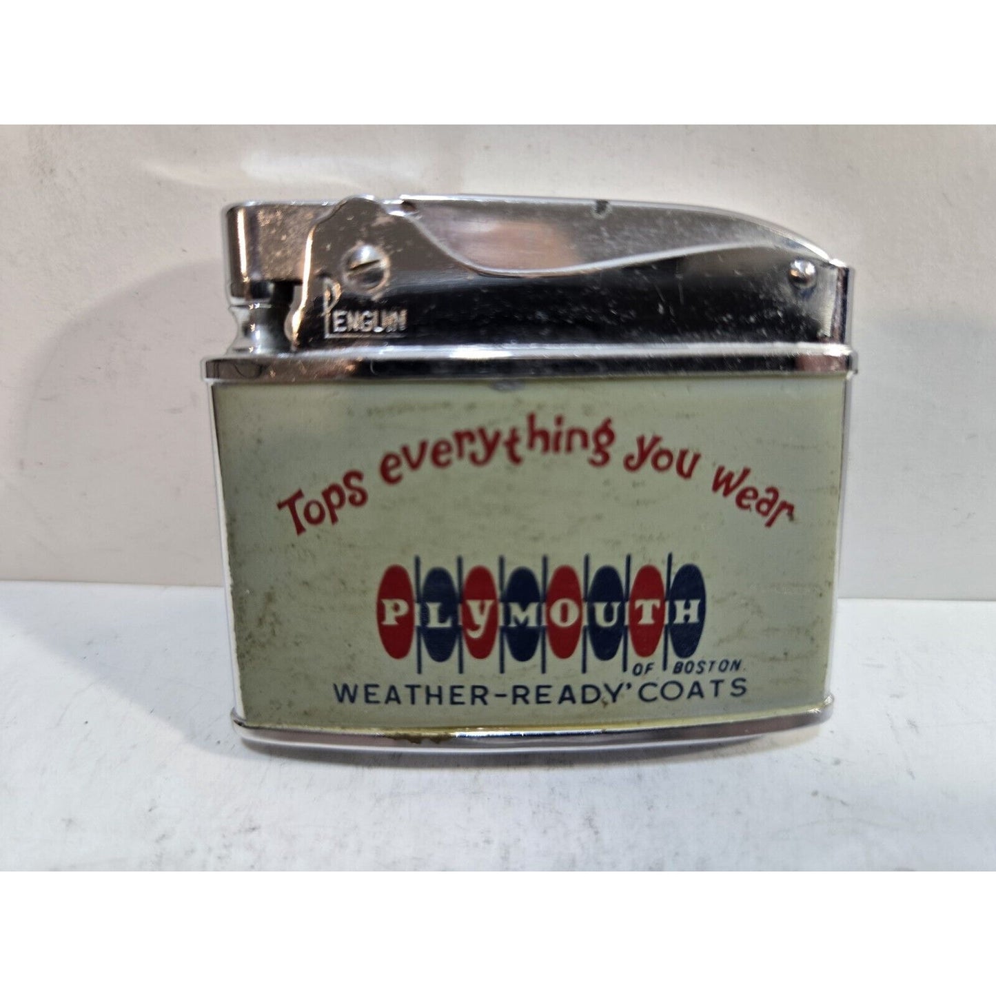 Vintage Working "PLYMOUTH" flat advertising Penguin Lighter 7644/32