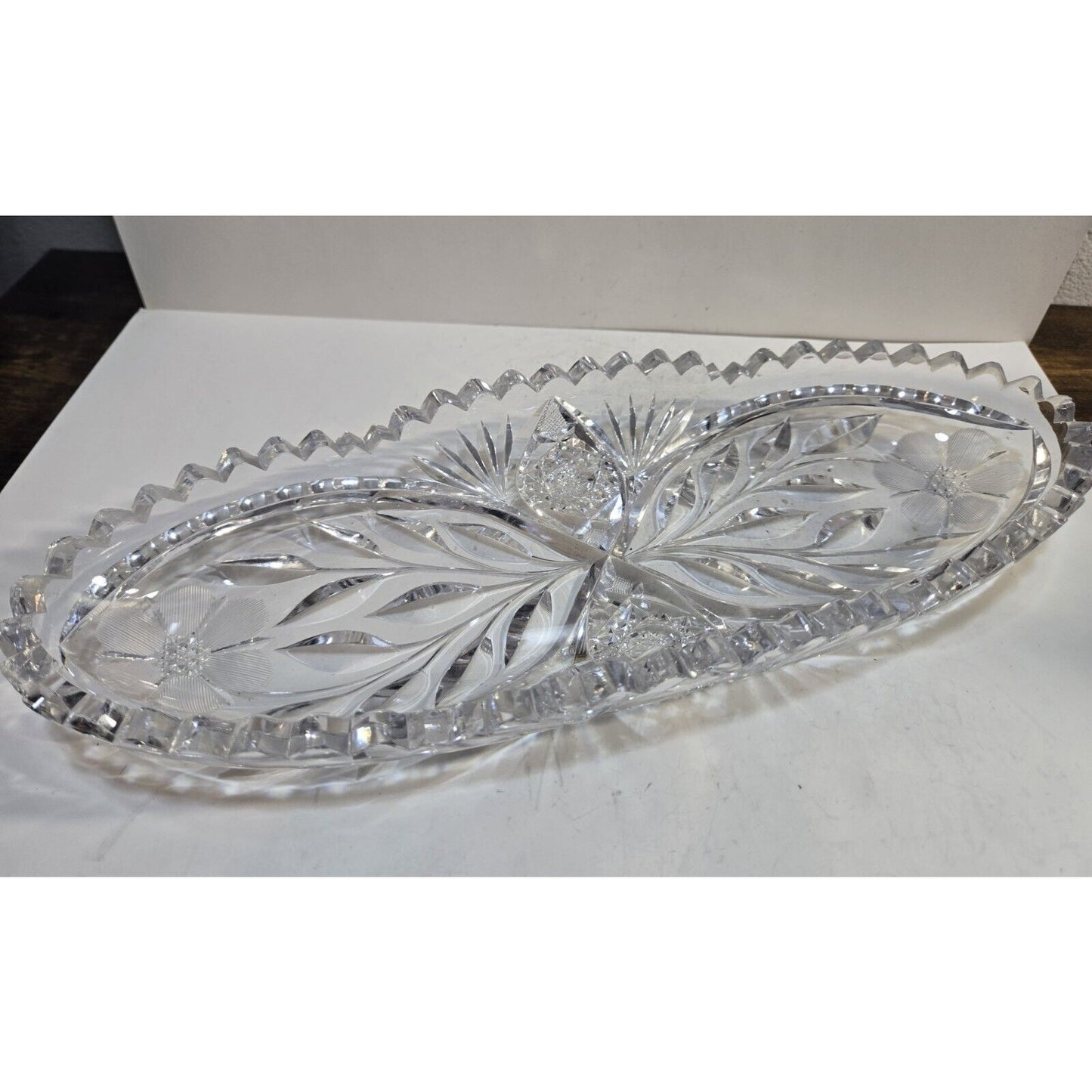 Vintage Cut Crystal Glass Bowl Tray Dish 12"