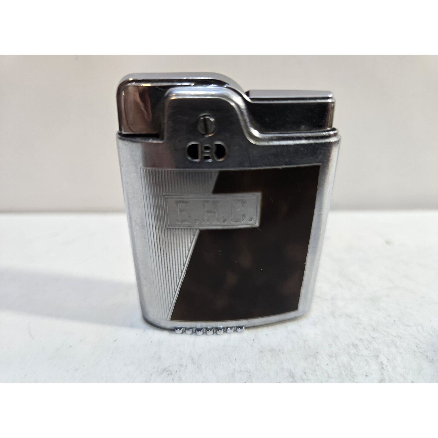 Vintage Working Ronson Essex Lighter Enamel, Silver Art Deco Design 7146/26