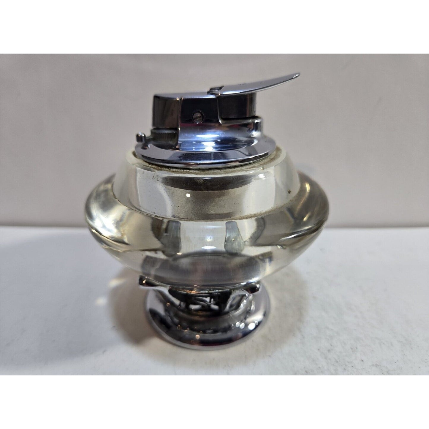 Working Ronson Nordic Varaflame Table Lighter Glass Chrome Silver Metal 7282/13