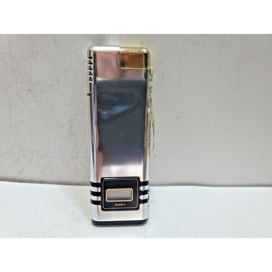 NOS Working Vintage BATTAT Silver Tone Lighter & Clock 6409/34