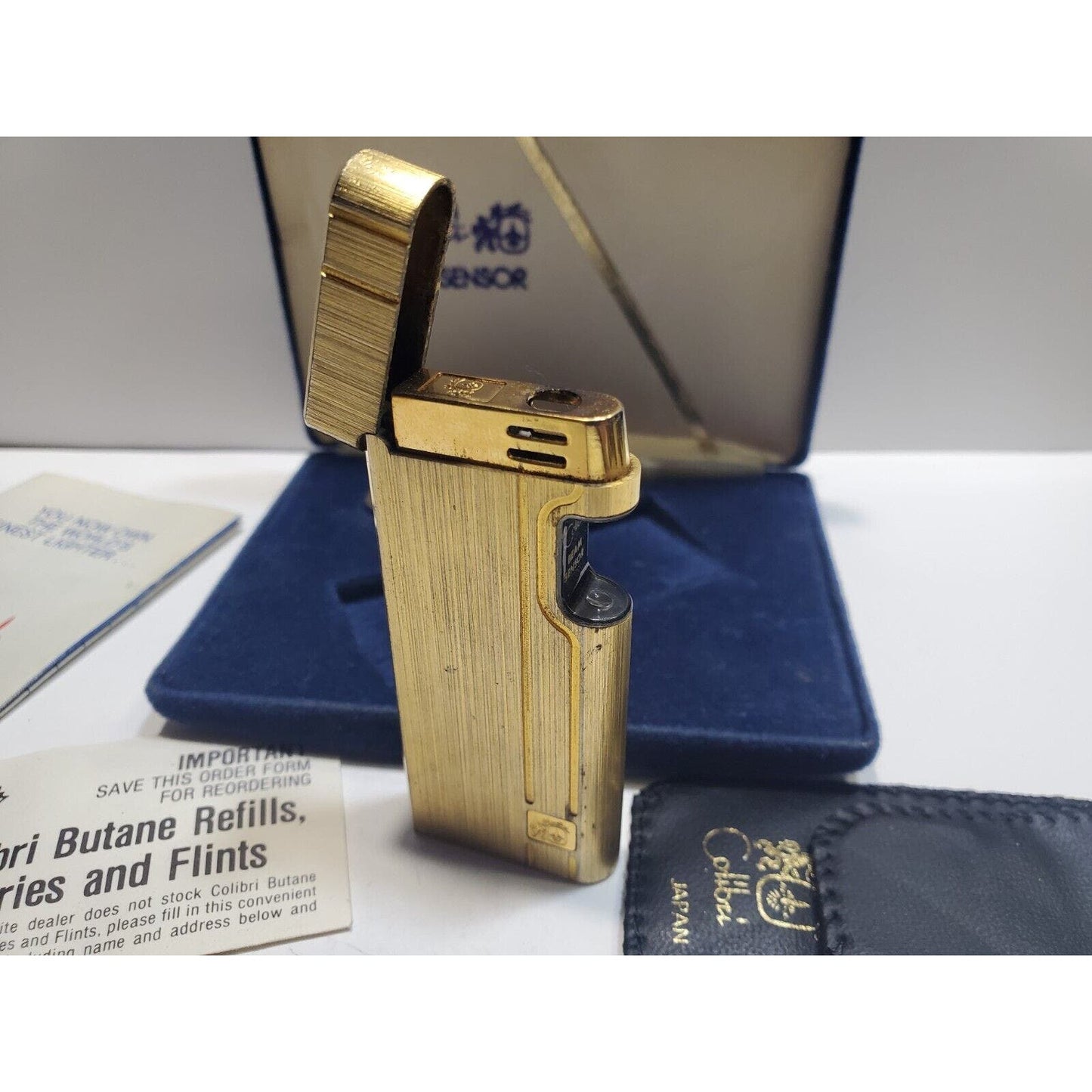 Vintage Colibri Beam Sensor Gold Tone Lighter, Original Box 6682/24