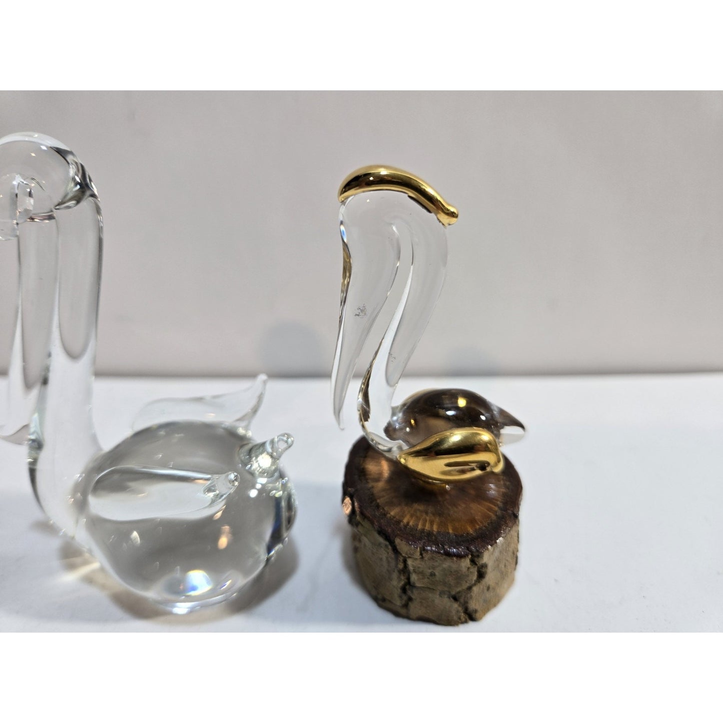 Lot Of 2 Glass Pelican Handcrafted Art Crystal Glass Figurines