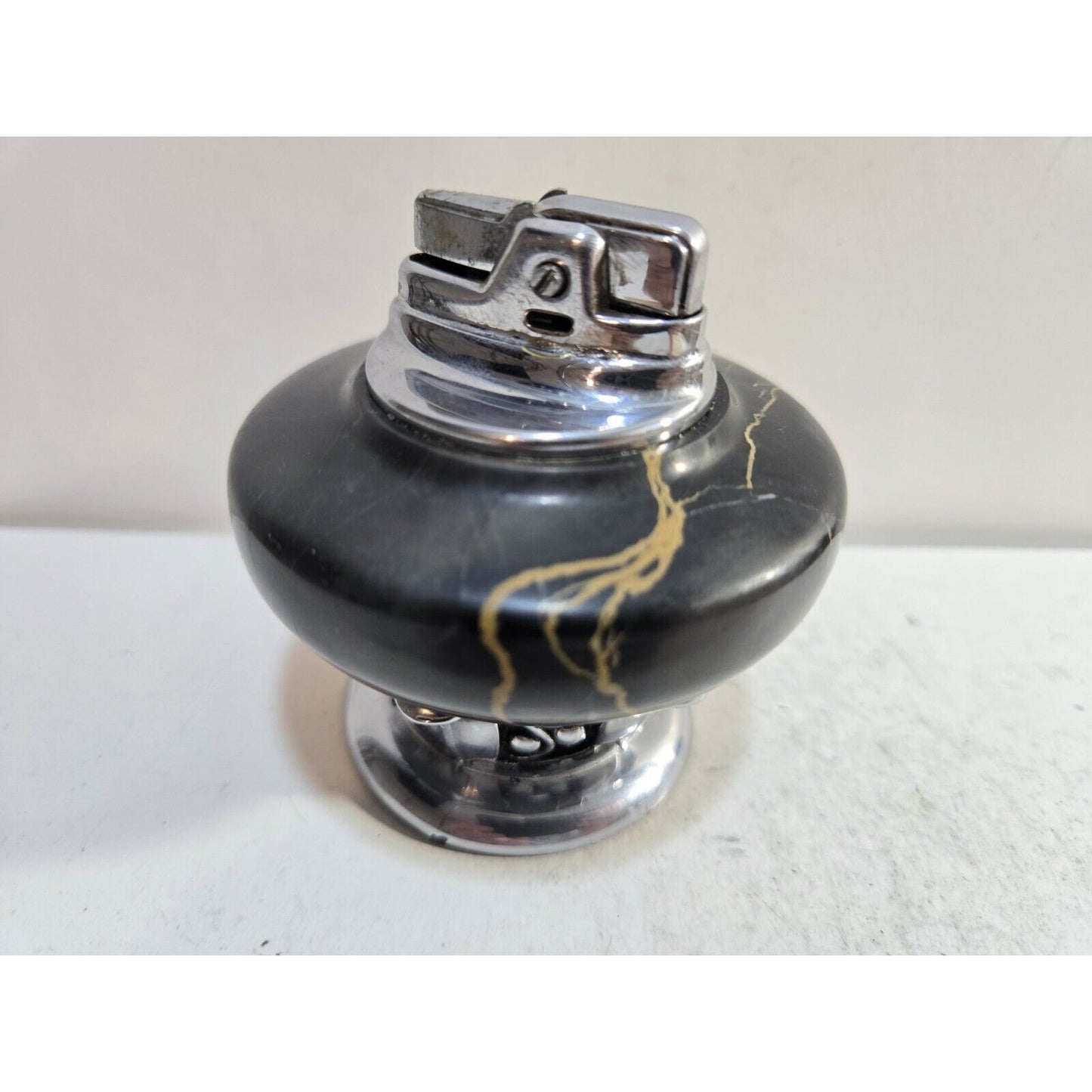 Working Vintage Lighter Ronson NORDIC Italian Black Marble Table Lighter Silver