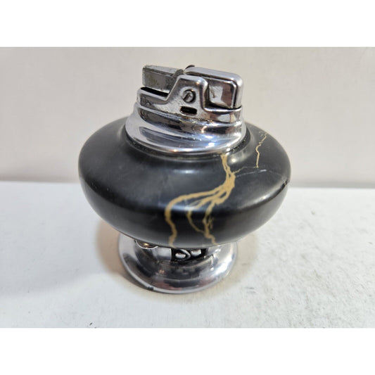 Working Vintage Lighter Ronson NORDIC Italian Black Marble Table Lighter Silver