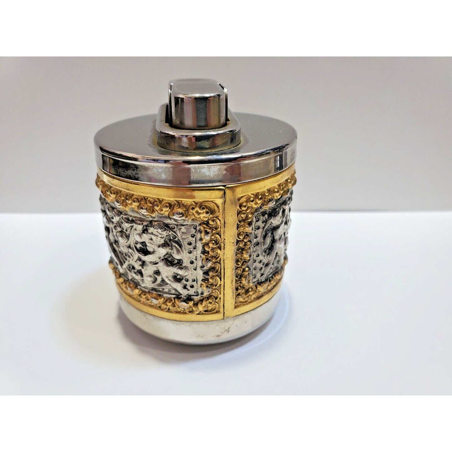 Working 1960s Erhard & Sohne Brass Cigarette Lighter Decorated with Cherubs