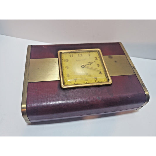 Unique Antique Leather Wrapped Cigarette / Cigar Box With WORKING Clock 6889/4