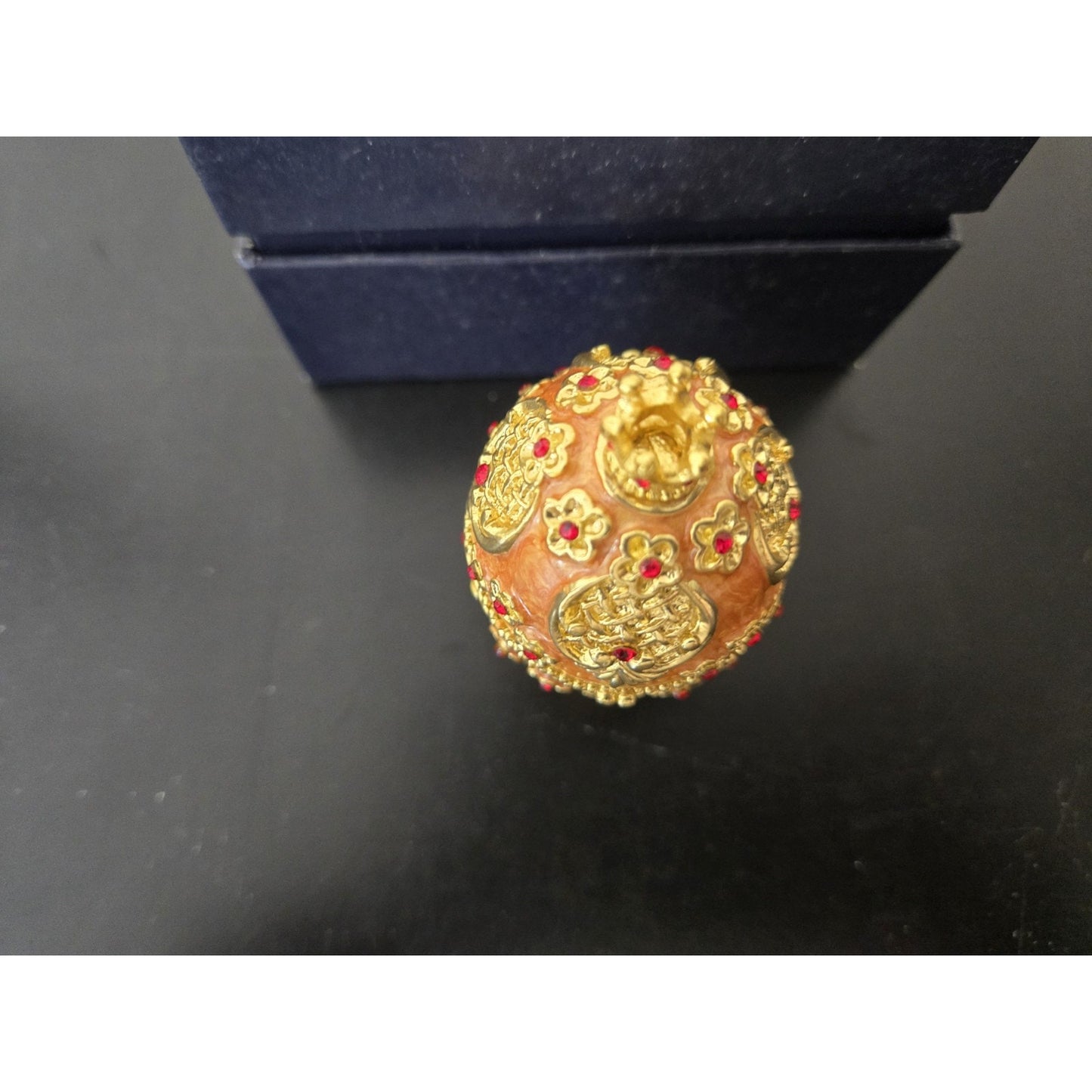 Easter Faberge Egg Trinket Box Hand-Painted Crystal Hinged Jewelry, Orig Box