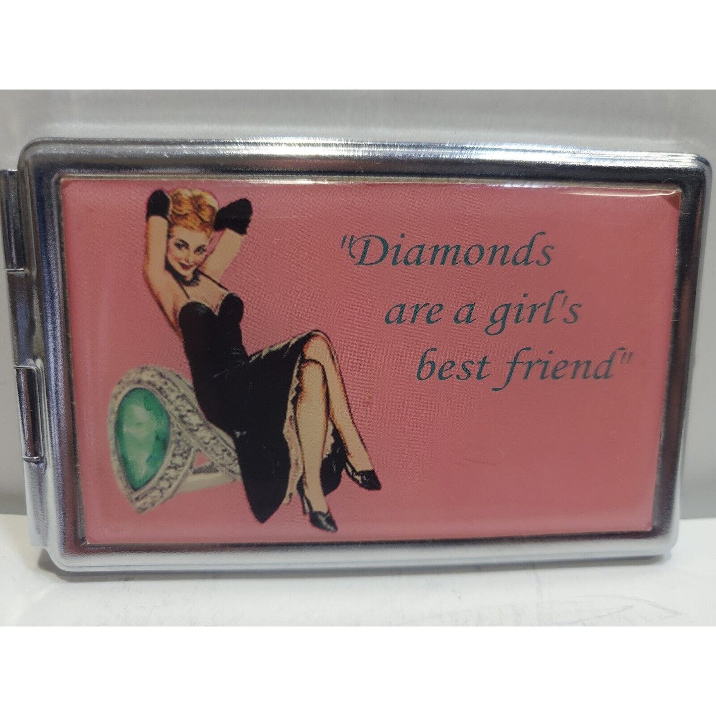 Vintage Pinup Girl Phone Book Mirror Case Risque 4 x 2 1/2" Diamonds 6550/3