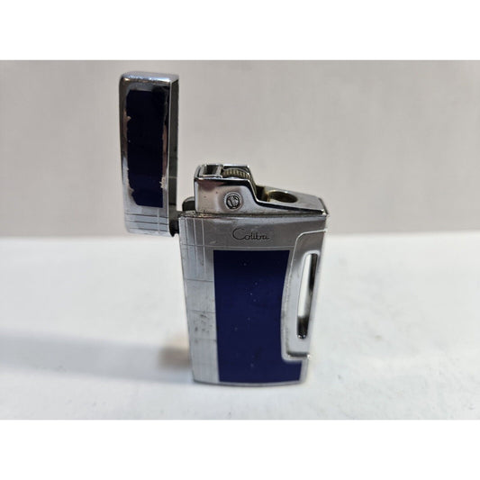 Working COLIBRI Torch & Flint Silver & Blue Tone LIGHTER 6960/36