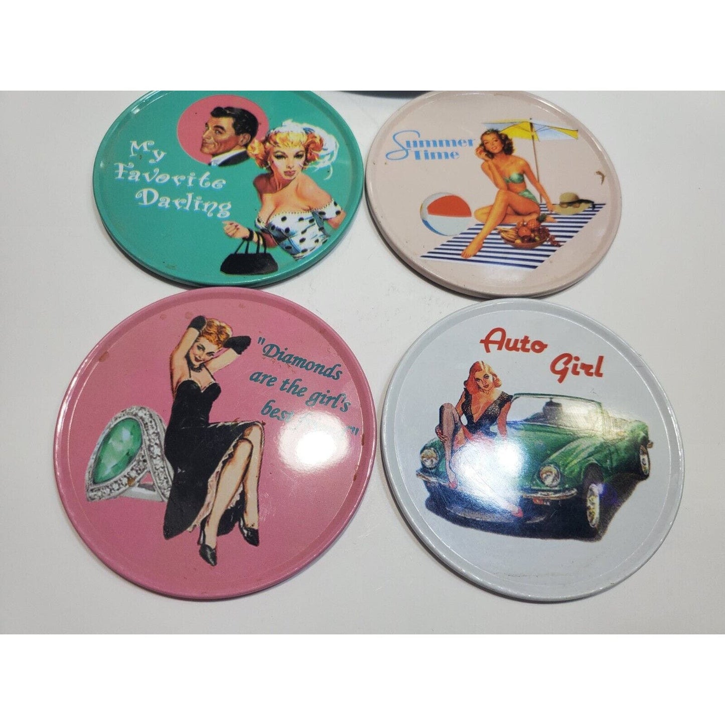 NOS Retro Pin-Up Girls 3.5" Coasters Set 6542/11