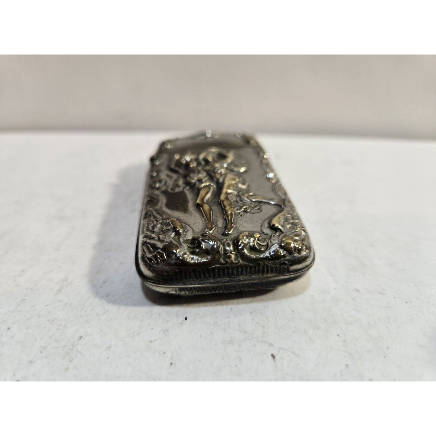 Vintage Silverplate Art Nouveau Dancing Nude Women Match Case Safe Vesta Nymph
