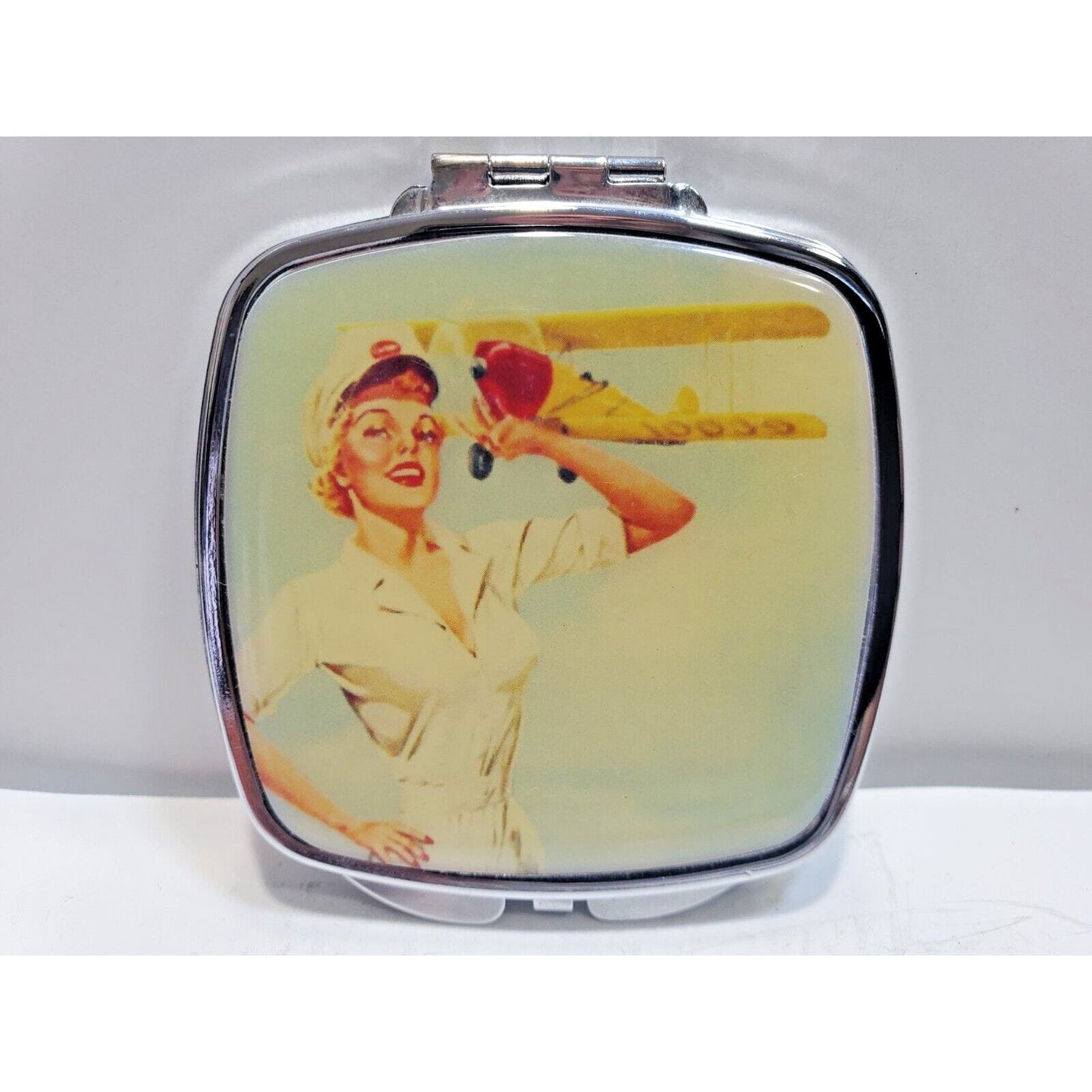 Vintage Pinup Girl Pocket Mirror Case 60's Risque 2 1/2" 6546/3