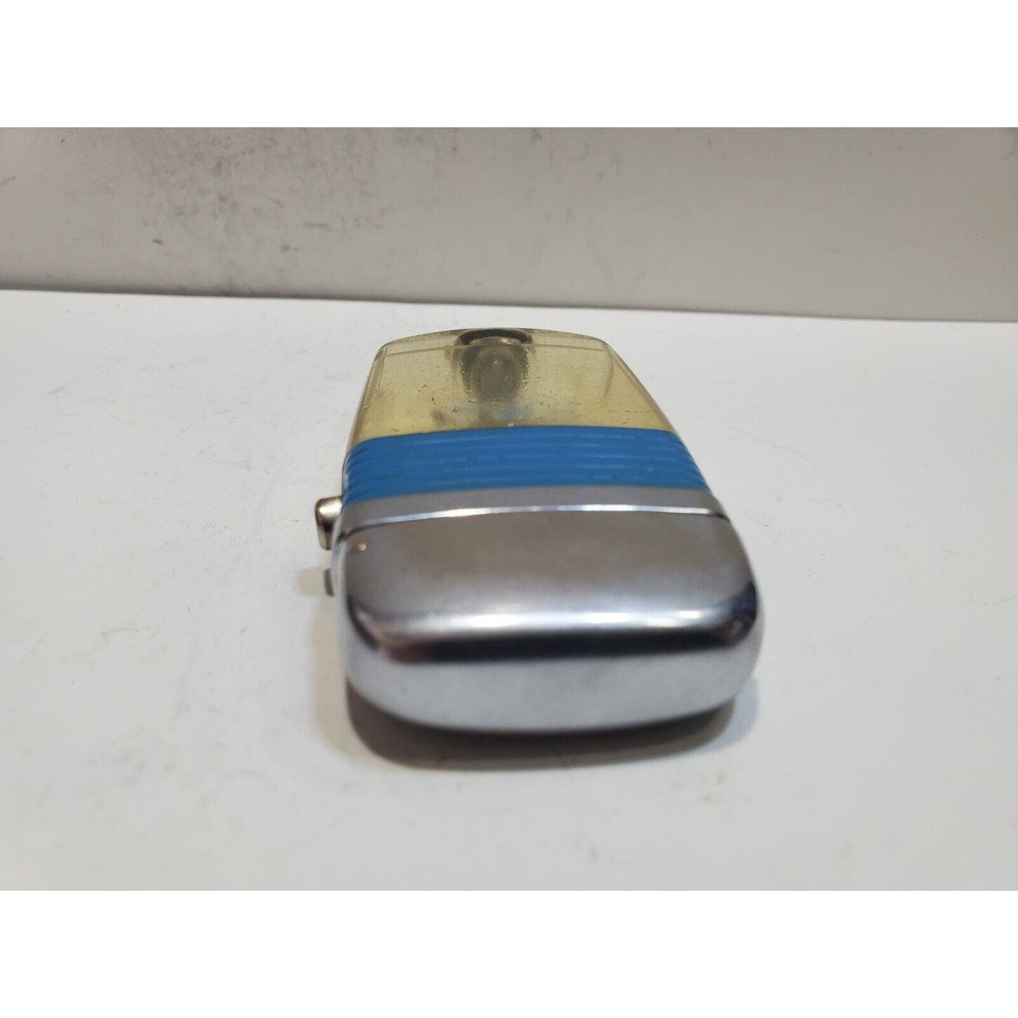 Working Vintage Scripto Fly Fisherman Catching Fish in a Stream-Vu-Lighter Blue