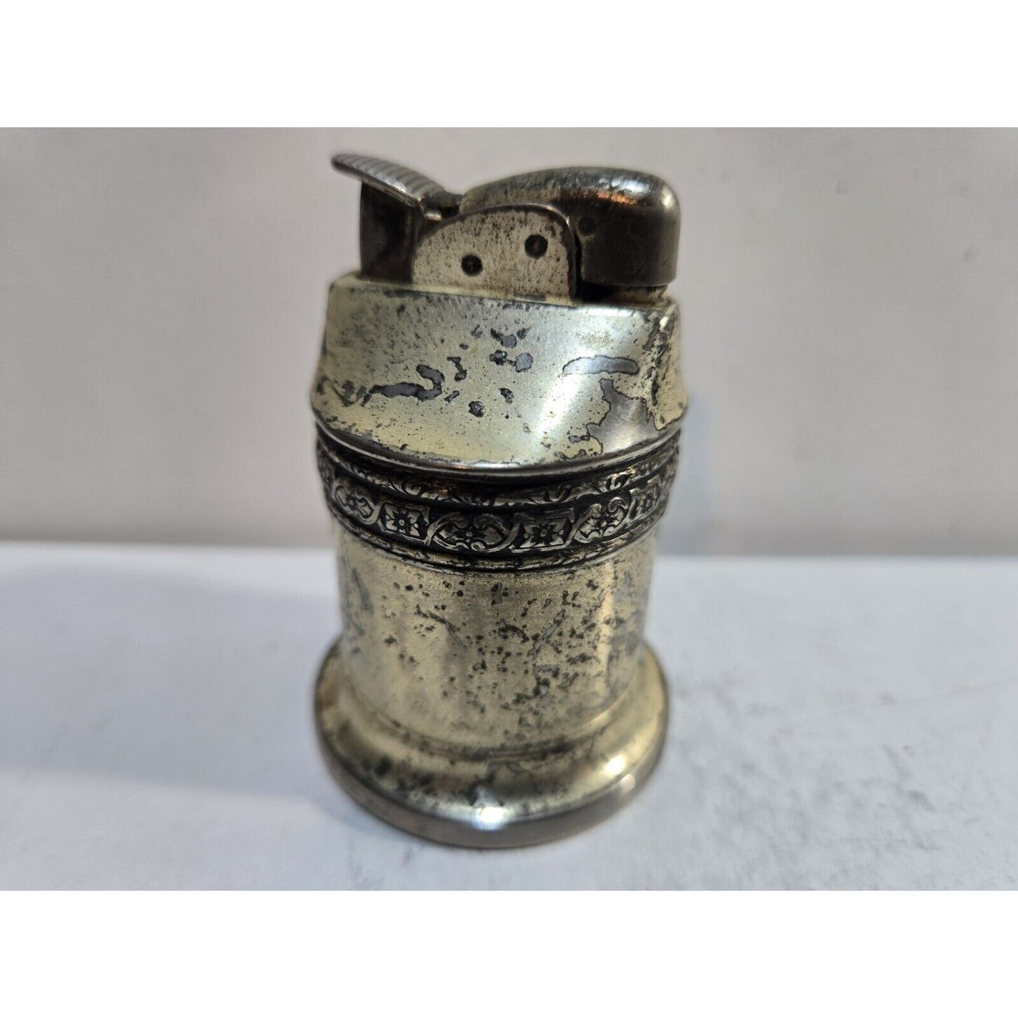 Vintage Working Silver Tone EVANS Table Lighter / USA 7660/13