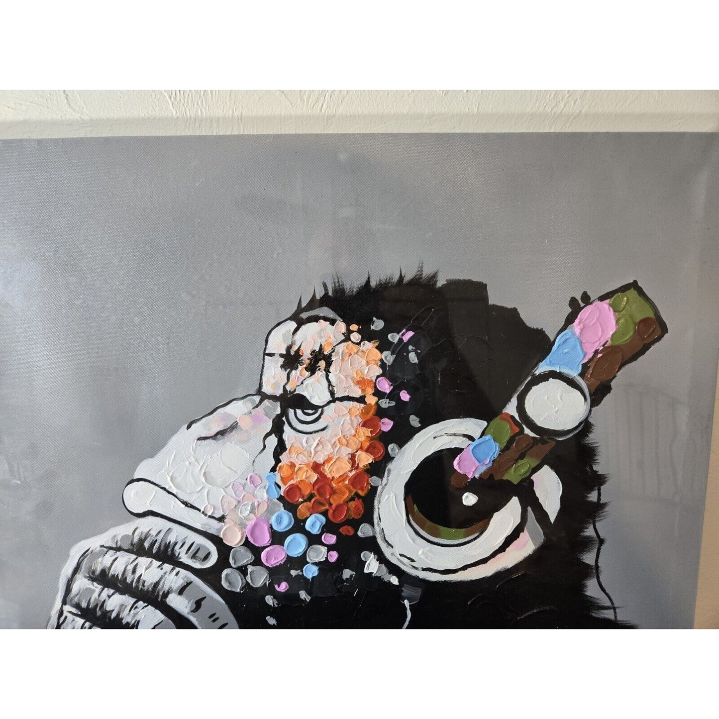 Monkey Art Oil Painting on Canvas Hand Painted 24 X 20" NOS