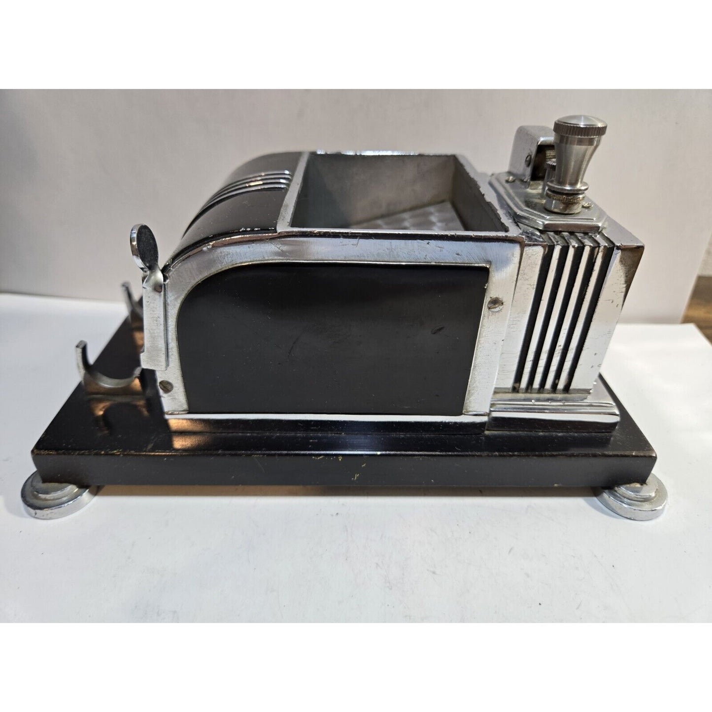 Vintage Working Ronson Chrome Black Enamel Touch Tip Lighter Cigarette Dispenser