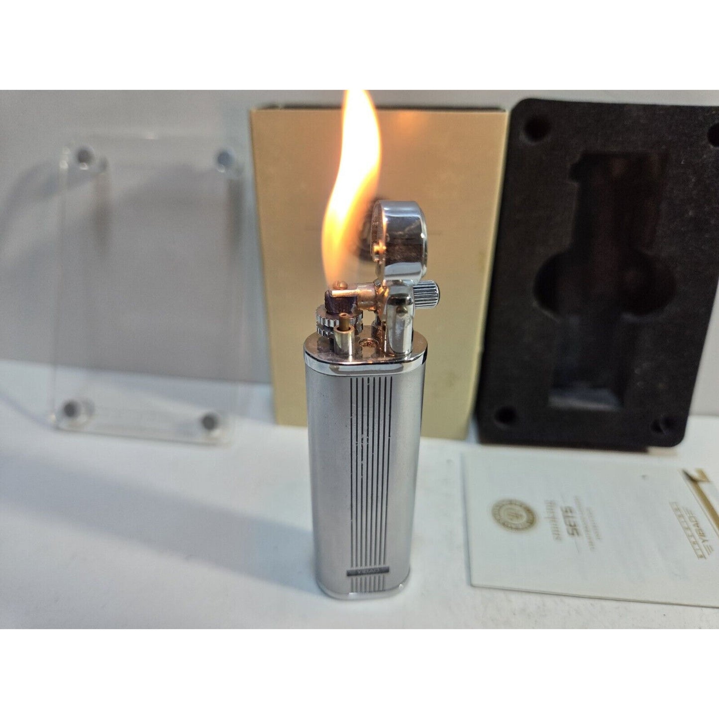 NOS Working Yibao Liftarm Silver Tone Lighter, Original Box 6898/24