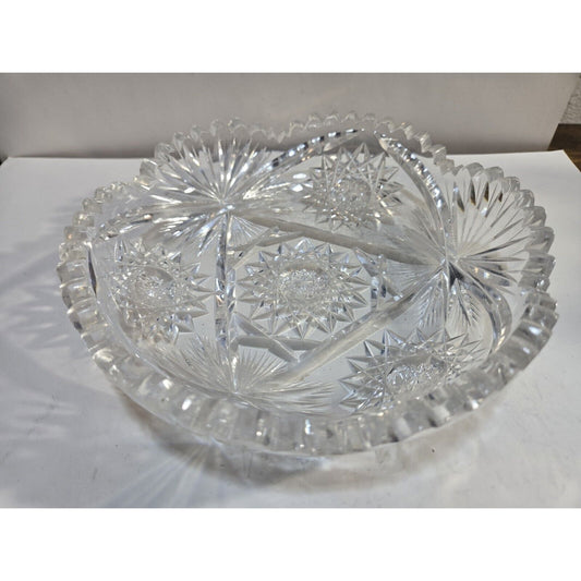 Vintage Cut Crystal Glass Bowl Tray Dish 7"