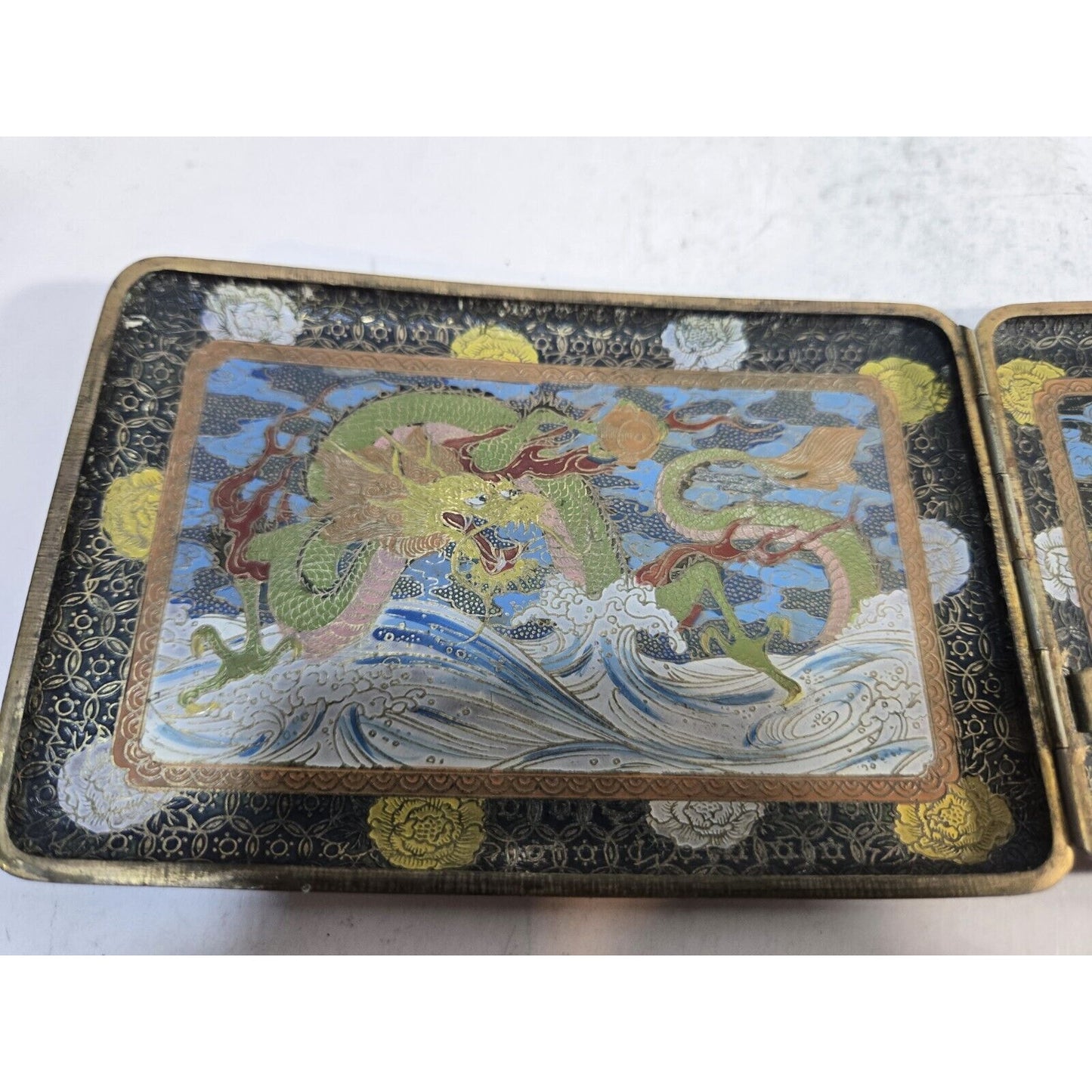 Vintage Dragon Japan Damascene Enamel GOLD, Dragon Cigarette Case 7667/2