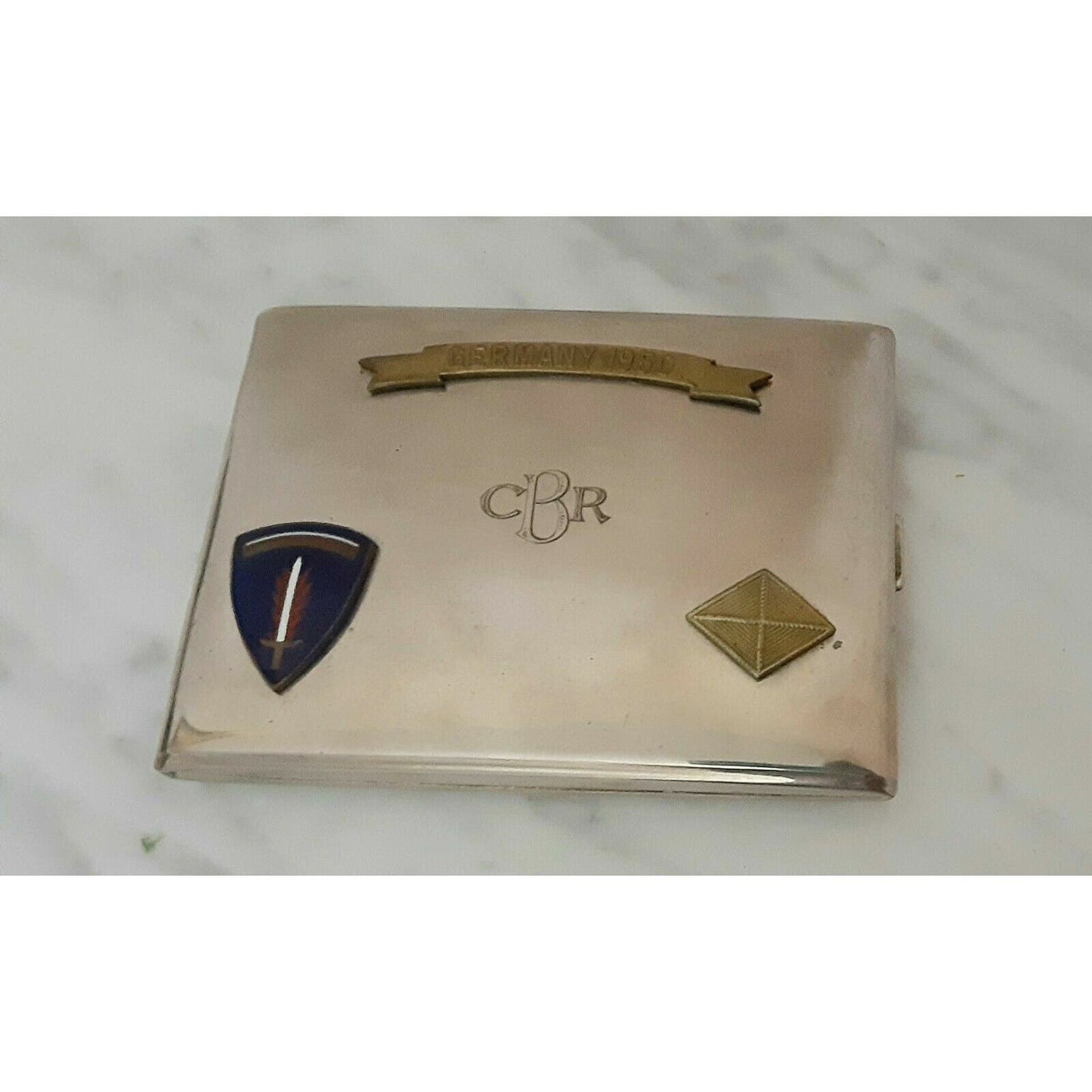 VINTAGE, ANTIQUE 1950 SILVER & ENAMEL, GERMAN CIGARETTE CASE 4 x 3". 3952/21