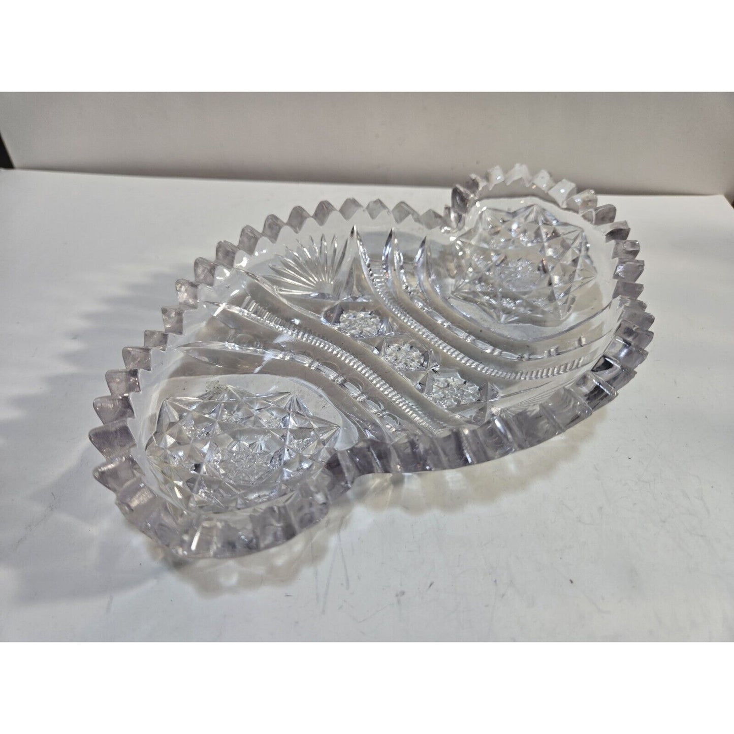 Vintage Cut Crystal Glass Bowl Tray Dish 7 1/2"