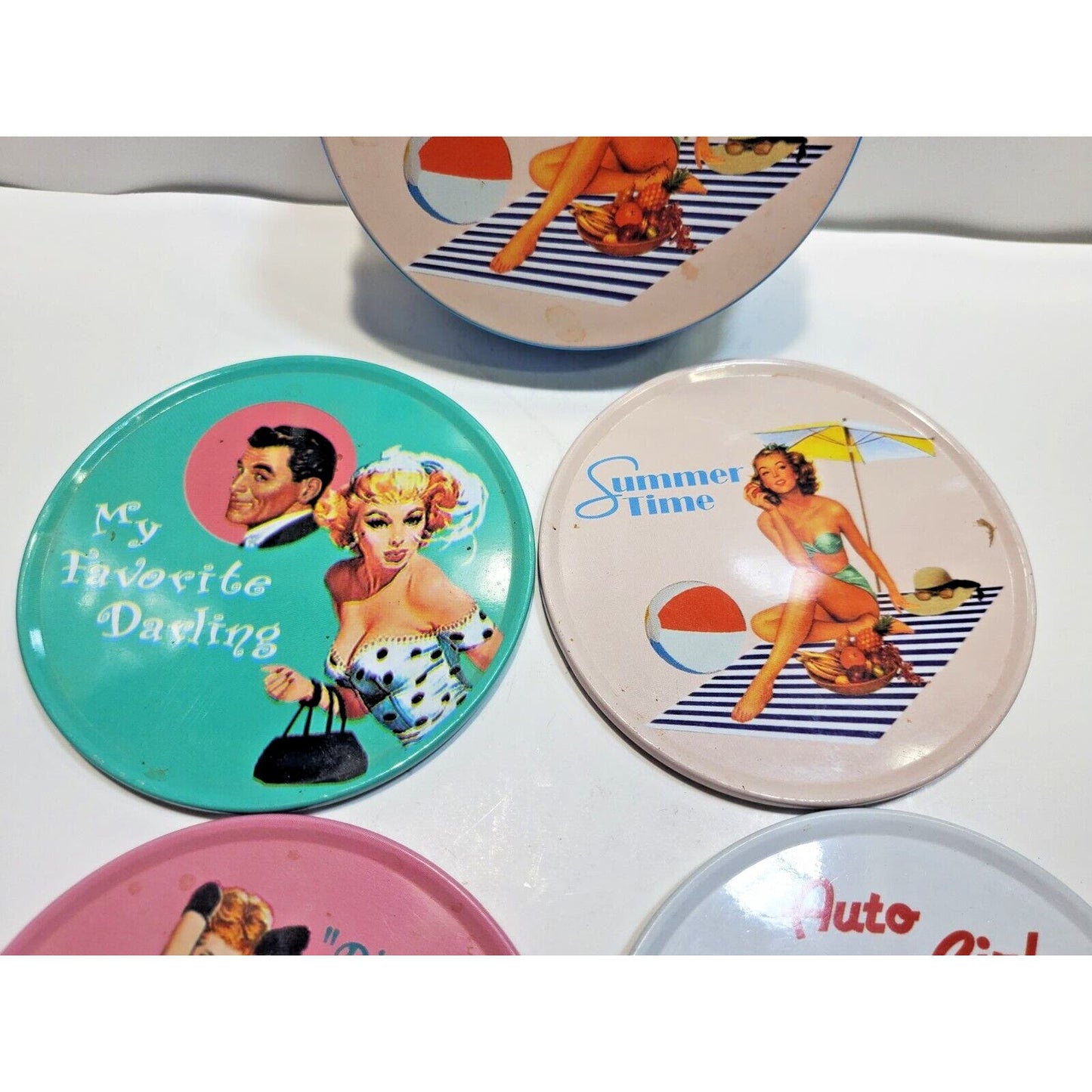 NOS Retro Pin-Up Girls 3.5" Coasters Set 6542/11