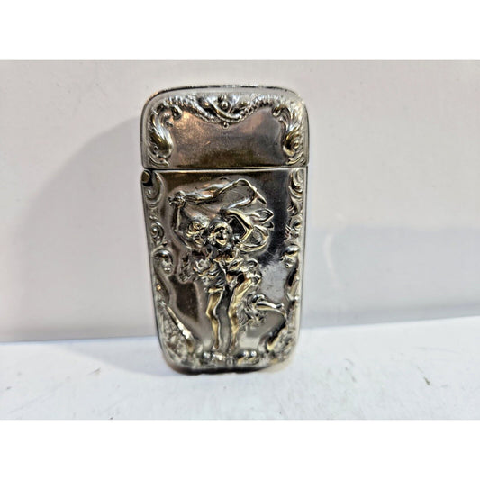 Vintage Silverplate Art Nouveau Dancing Nude Women Match Case Safe Vesta Nymph