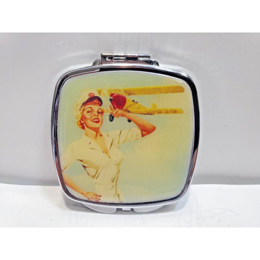 Vintage Pinup Girl Pocket Mirror Case 60's Risque 2 1/2" 6546/3