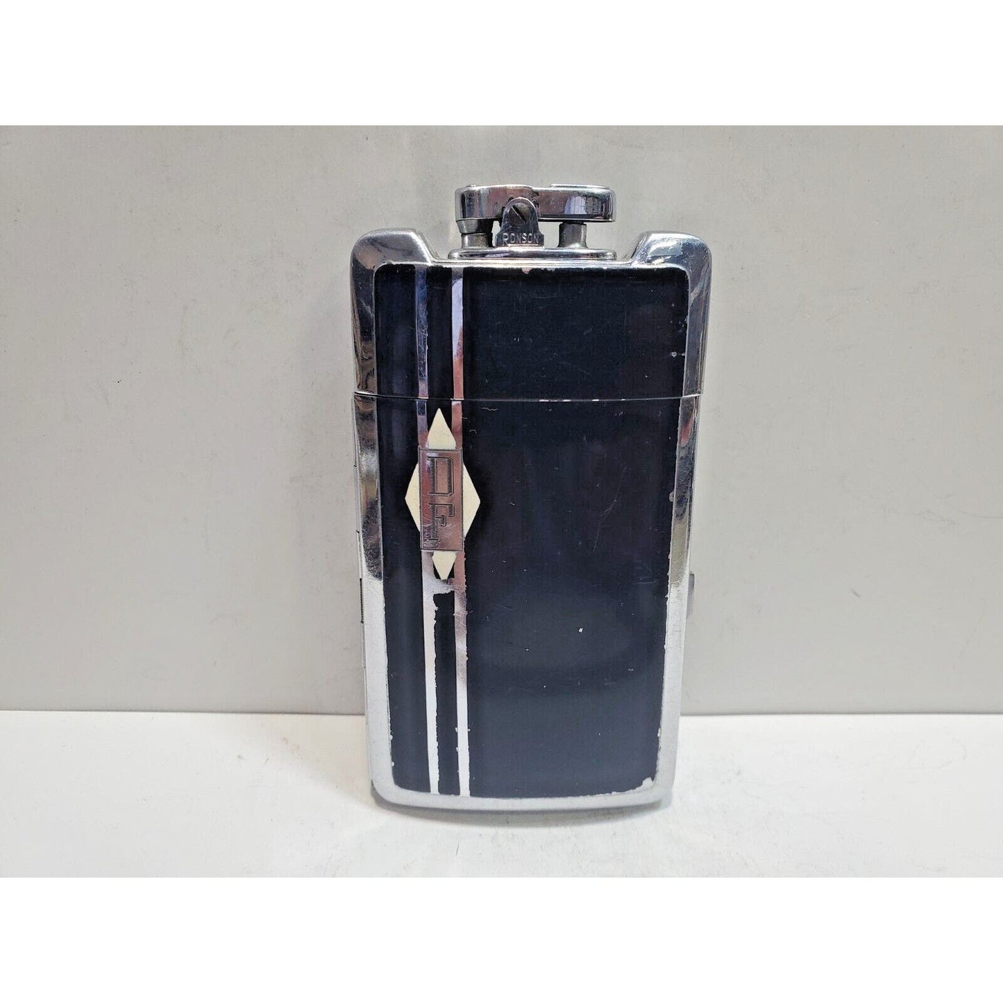 Working Ronson Art Deco Case Enamel Siler Tone Cigarette Case Lighter 6485/14