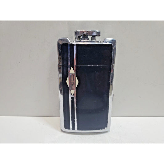Working Ronson Art Deco Case Enamel Siler Tone Cigarette Case Lighter 6485/14