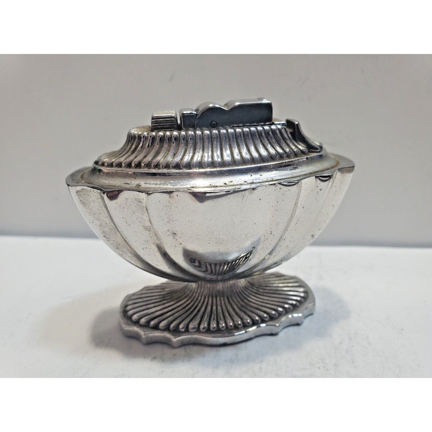 Vintage Working ASR Table Lighter Push Button Ignition, Silver Tone-Made in USA.