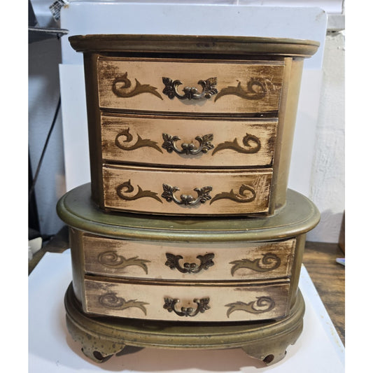 Apco LARGE VINTAGE FLORENTINE JEWELRY BOX, Music Box GOLD RARE GILT WOOD CASE