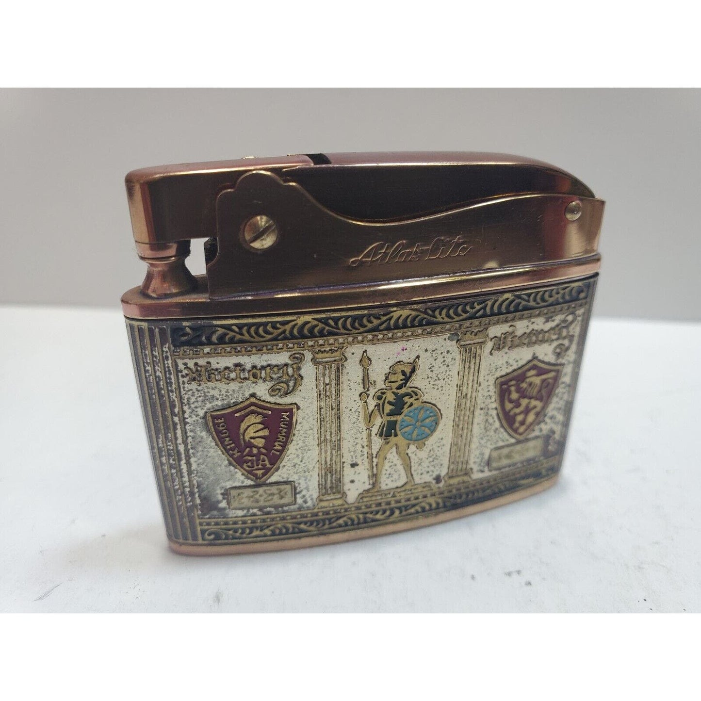 Vintage WORKING Gold & ENAMEL LOGO Atlak Lite SUPER AUTOMATIC LIGHTER 6766/32