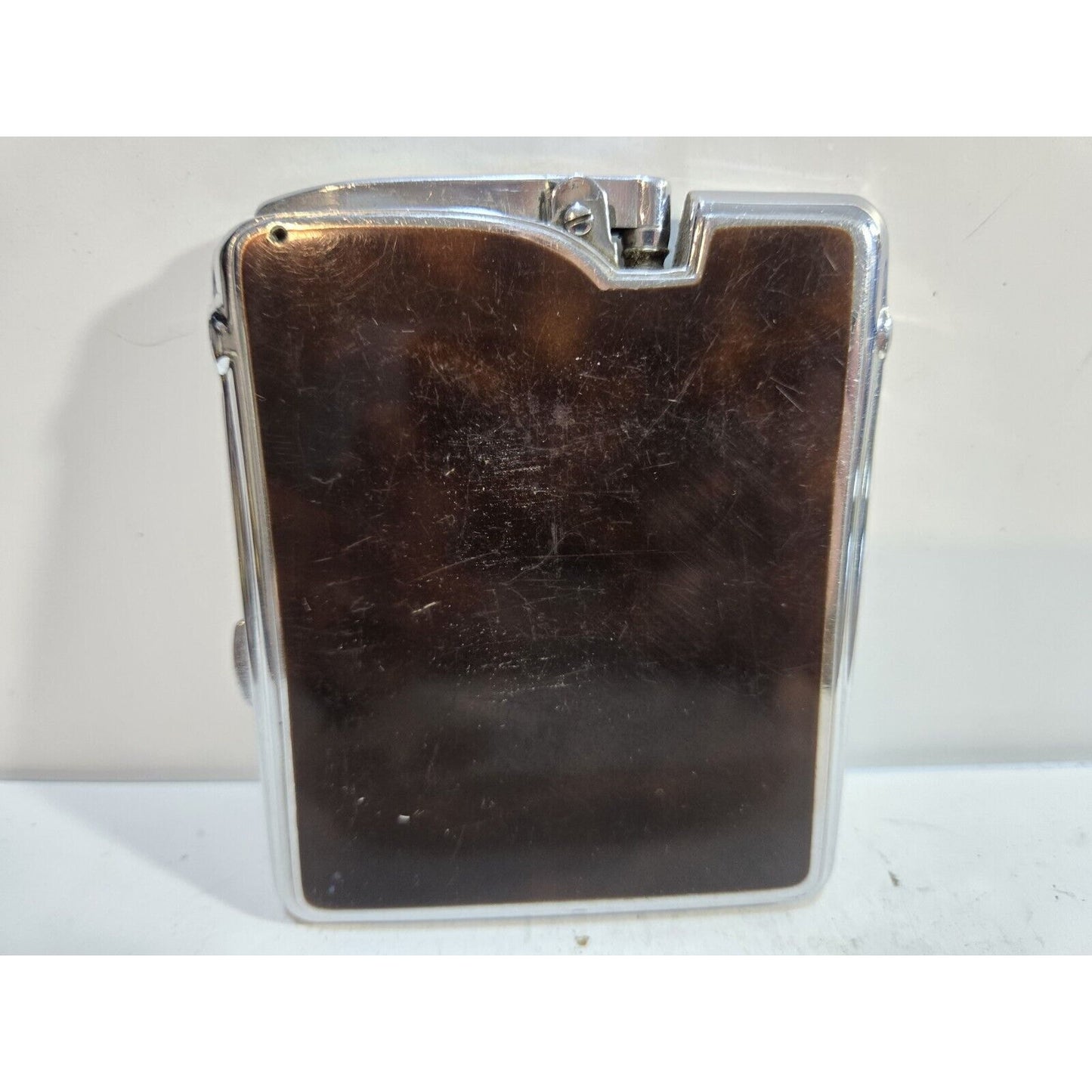 Working Ronson Art Deco Ten A Case Enamel Siler Tone Cigarette Case Lighter 7266