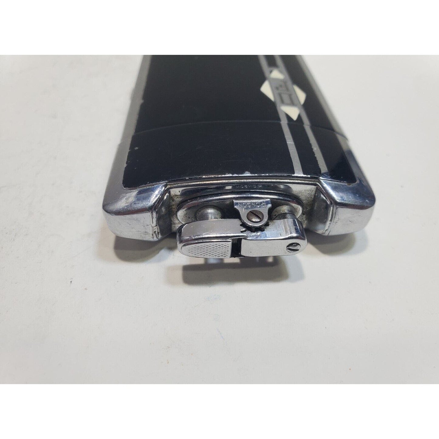 Working Ronson Art Deco Case Enamel Siler Tone Cigarette Case Lighter 6485/14