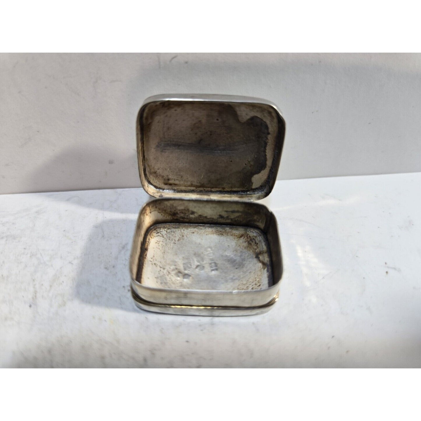Vintage 925 Sterling Silver Hinged Lid Snuff Pill Box, Jem Stone 1" 7283/3