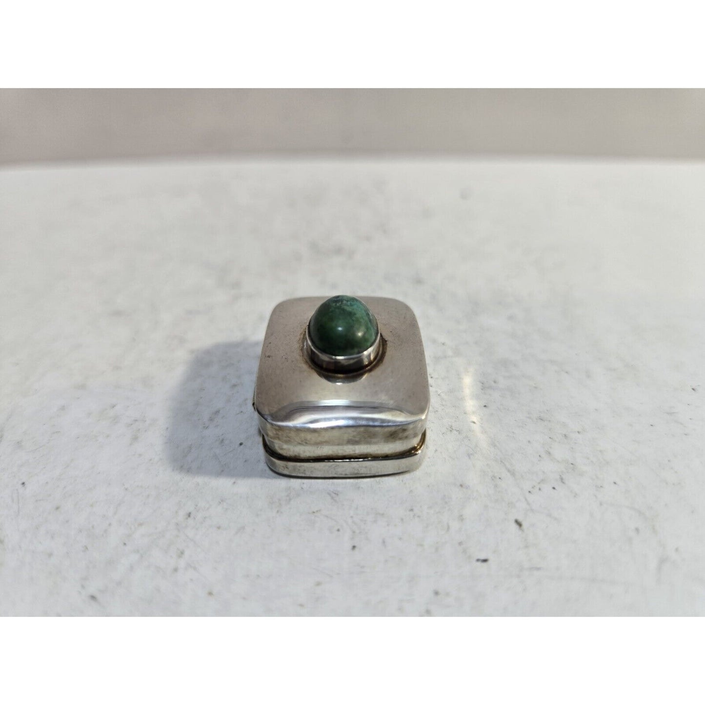 Vintage 925 Sterling Silver Hinged Lid Snuff Pill Box, Jem Stone 1" 7283/3