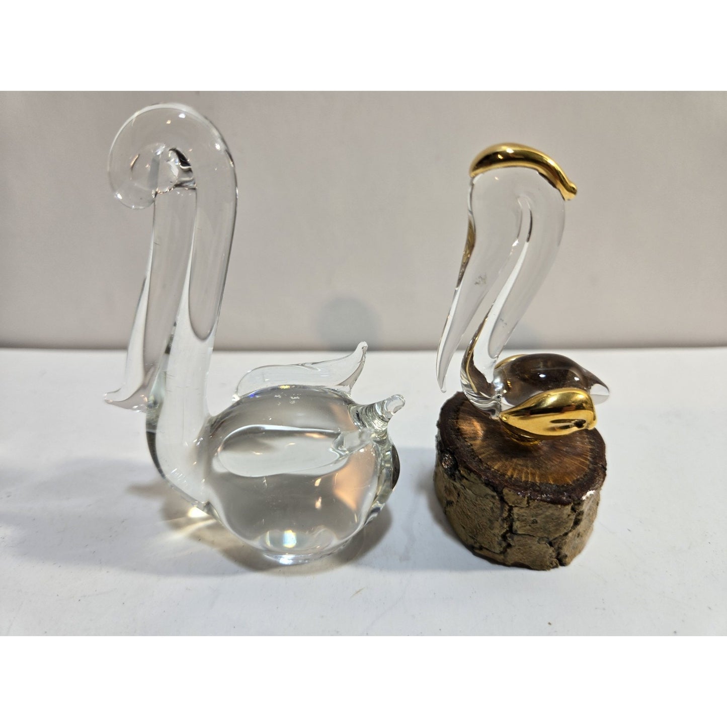Lot Of 2 Glass Pelican Handcrafted Art Crystal Glass Figurines