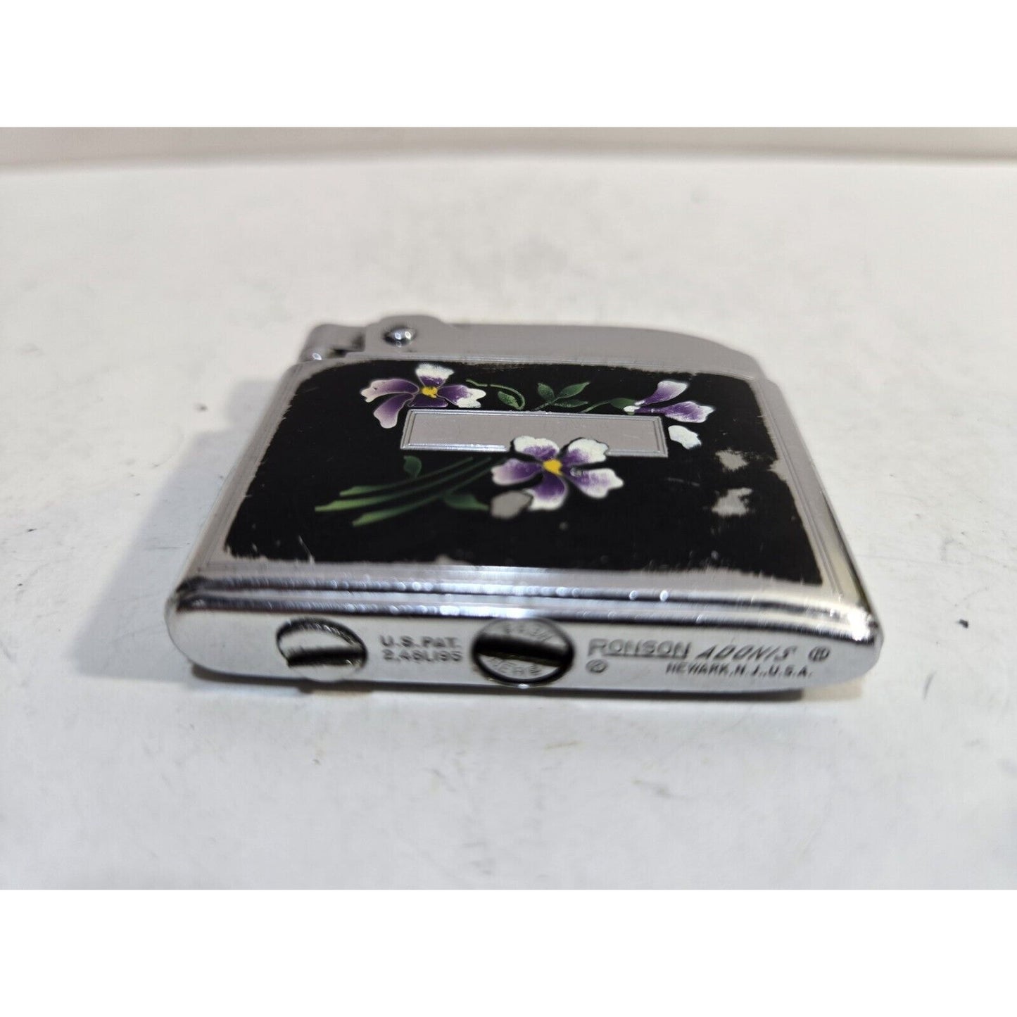 Vintage Working Ronson ADONIS Enamel, Silver Tone Lighter 7156/26