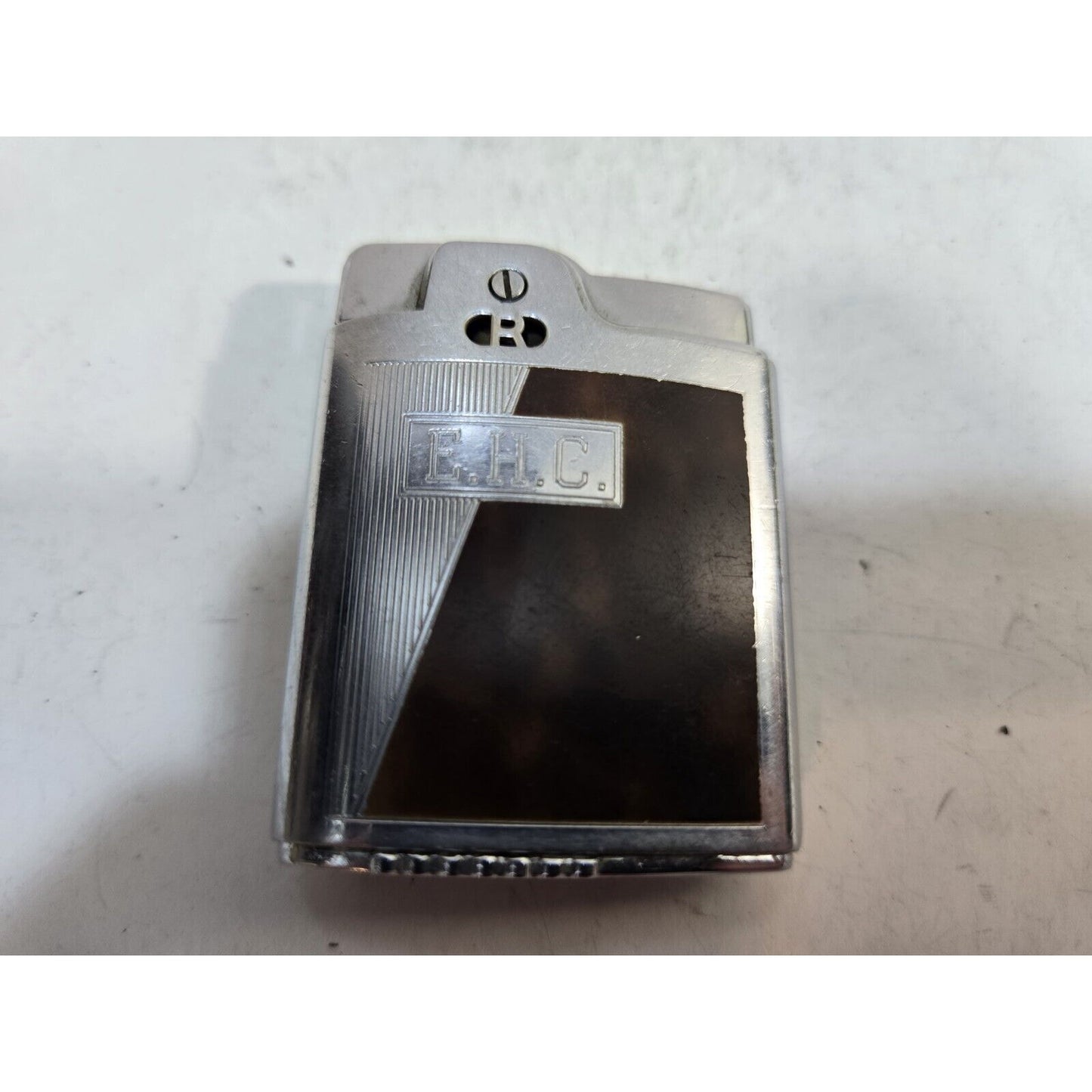 Vintage Working Ronson Essex Lighter Enamel, Silver Art Deco Design 7146/26