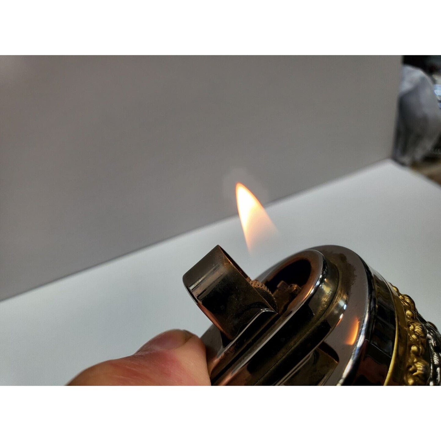 Working 1960s Erhard & Sohne Brass Cigarette Lighter Decorated with Cherubs