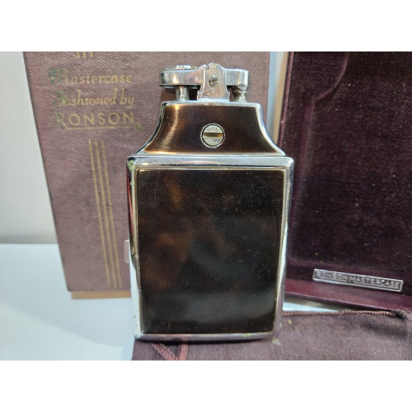 Working Ronson Mastercase Enamel, Cigarette Case Lighter, Original Box 7164/4