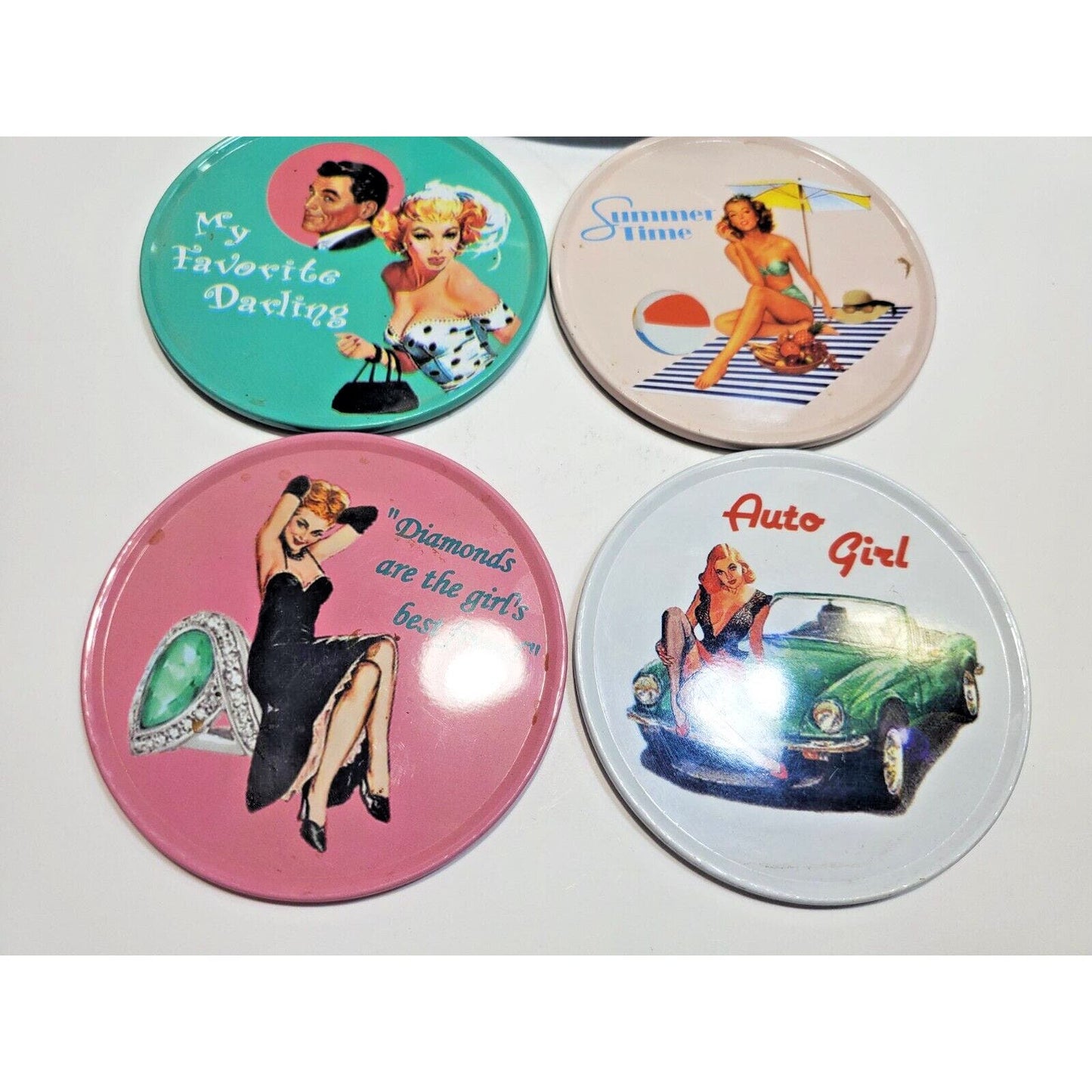NOS Retro Pin-Up Girls 3.5" Coasters Set 6542/11