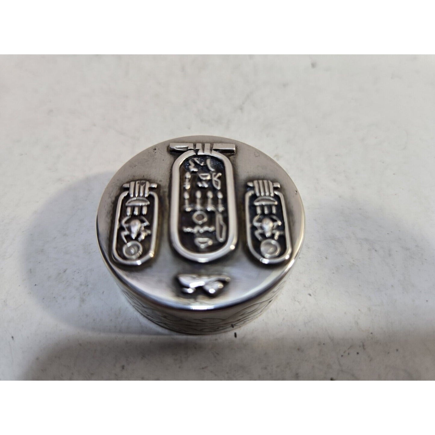 Egyptian Sterling Silver Pill or Snuff Box Case Hieroglyphic Alphabet 7278/3
