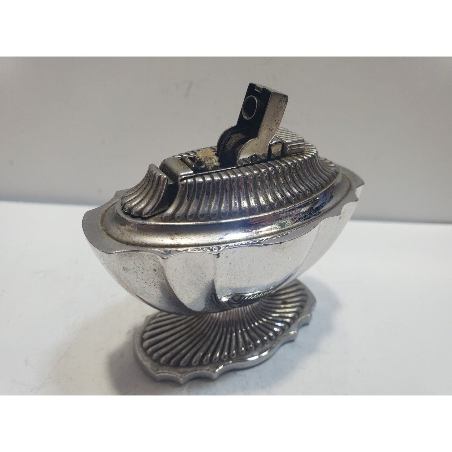 Vintage Working ASR Table Lighter Push Button Ignition, Silver Tone-Made in USA.